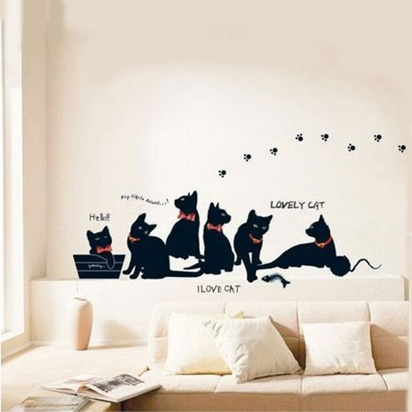 

Съемный черный Кот семейный стикер стены комнаты фон декора наклейки на стены