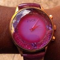ZIVOK 8010 Fashionable Crystal Women Watches Big Dials Display Leather Band Quartz Watch