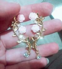 Elegant Pink Flower Womens Cuff Earring Silver Gold Color Piercing Clip Earrings