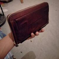 Men Genuine Leather Vintage Zipper Clutches Bag Business Long Wallet