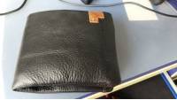 Men Genuine Leather Black Tri-fold Short Wallet Cash/Credit Cards Holder Slim Purse