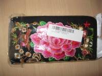 Women Cotton Tribe Embroidered Peony Long Wallet Vintage Flower Purse Clutches Card Holder
