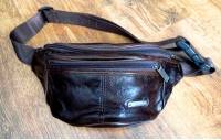 Genuine Leather Multi-function Crossbody Bag Men Vintage Moon Shape Chest Bag