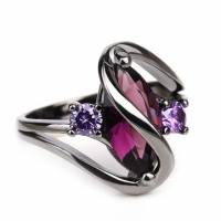 Women's Trendy Amethyst Gun Black Plated Purple Engagement Rings Gift