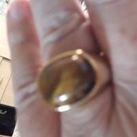 REZEX Retro Tiger Eye Stone Finger Rings Men's Titanium Steel Ring 