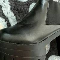 New Women Short Boots PU Elastic Fashion Black High Heel Comfortable Slip-On Shoes 