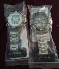 STRYVE S8011 Chronograph Alarm Calendar Stainless Steel Sport Dual Display Digital Watch