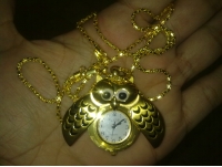 Golden Silver Owl Pendant Necklace Chain Quartz Pocket Watch