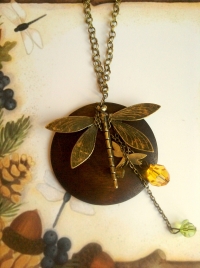 Fashion Women's Wood Dragonfly Pendant Long Necklace