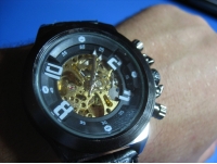 Transparent Skeleton Mechanical Stainless Steel Case Leather Wrist Watch Unisex