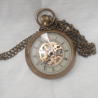 Vintage Style Bronze  Mechanical Chain Pocket Watch Necklace