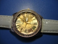 IBELI Golden Large Face Crystal Roman Number Dial Leather Strap Watch