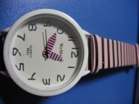 Lady Color Stripes Stainless Steel Large Case Quartz Wrist Watch