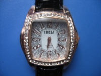 IBELI Crystal Black Leather Band Square Ladies Women Wrist Watch