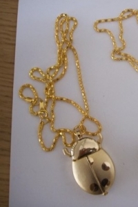 Gold Ladybug Pendant Quartz Pocket Watch Necklace Chain