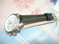 Black Stitching Crocodile Texture Leather Watch Band Strap