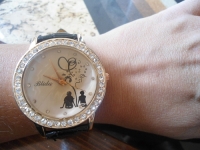 Fashion Ladies Crystal Lovers Black Faux Leather Strap Wrist Watch