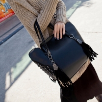 Woolen Tassel Rivet Bucket Bag Women Single Shoulder Crossboby Bag 
