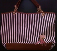 Fashion Women PU Vertical Stripe Tassel Shoulder Bag Handbag