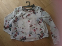 White Chiffon Floral Round Neck Long Sleeve Slim Fit Blouse