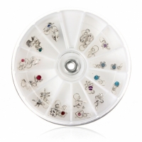 24pcs Dangles Rings Wheel Metal Rhinestone Nail Design Decorations
