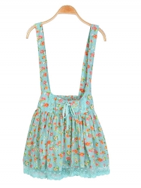 Floral Pattern High Waist Suspender Chiffon Short Skirt