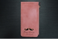 Fashion Mustaches Nubuck Leather Women Long Purse Cards Holder Wallet