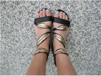 Metal Leaves Zipper Flat Gladiator Women Sandals