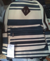 Girls Canvas Backpack Stripes Pig Nose Rucksack Students Schoolbag