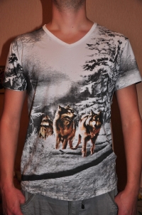 Mens Stylish Casual Wolf Painting Lycra Short Sleeve T Shirts