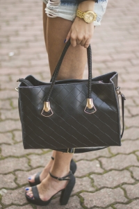 Vintage Women Leather Handbag Big Plaid Shoulder Bag 