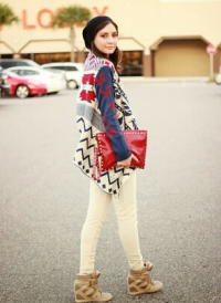 Women Loose Geometric Pattern Knitted Sweater Tassel Retro Cardigan