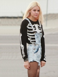 Casual Women Black Skull Bone Knit Pullover Sweater