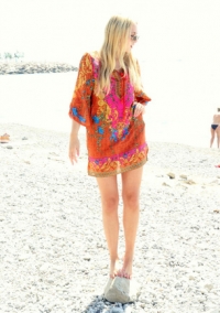 Casual Women Vintage Floral Print Loose Chiffon Beach Dress 
