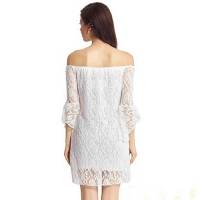 Women Sexy Off Shoulder Lace Mandarin Sleeve Cocktail Party Mini Dress