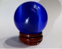 Crystal Ball Blue Cat Eye Wooden Base 40mm Chinese Feng Shui Home Desk Decoration Gifts 