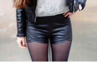 Brief High Waist Slim Black Zipper Split PU Leather Shorts Pants