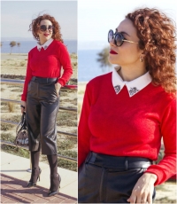 Bead Casual Preppy Knit Turn Down Collar Sweater