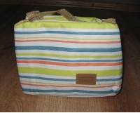 Insulated Canvas Stripe Carry Case Tote Portable Lunch Bag Handbag