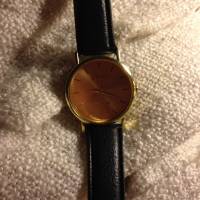 Women Fashion Casual Simple Golden Round Dial Leather Quartz Watch