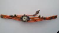 Vintage Weave leaf Leather Women Bangle Bracelet Quartz Wrist Watch