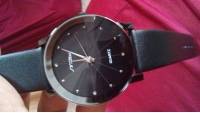SINOBI Black Leather Simple Style Thin Quartz Watch