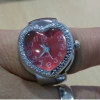 Heart-shaped Pattern Elastic Silver Women Finger Ring Watch 3 Colors