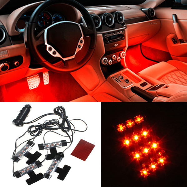 4x 3LED Car Charge 12V Auto Interior Decorative 4in1 Atmosphere Light Lamp topc