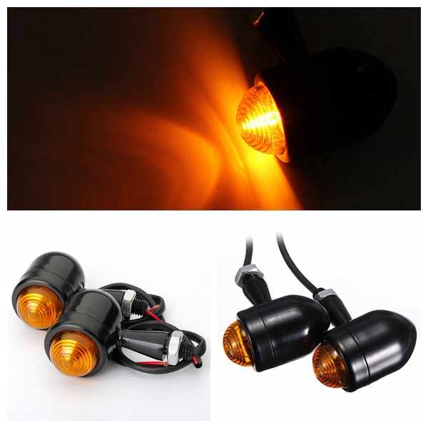 

4pcs Black Amber Lens Mini Bullet Bulb Turn Signal Black Front Rear Light For Harley