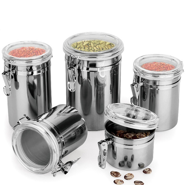 

Durable Stainless Steel Canister Airtight Sealed Canister Spice Dry Storage Container Snack Cans