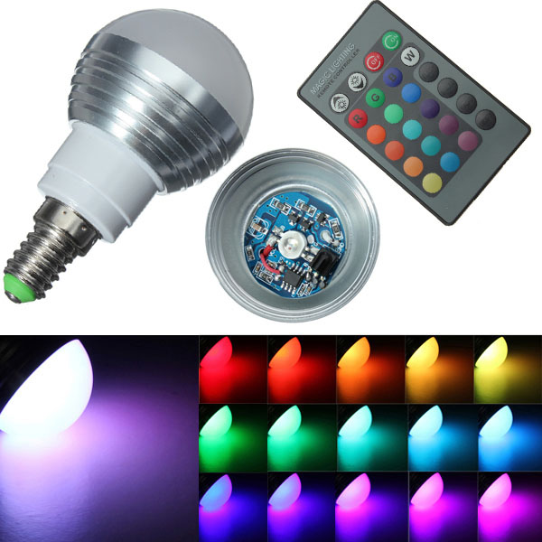 

E14 3W IR Remote Control 16 Color Change RGB LED Ball Bulb 85-265V
