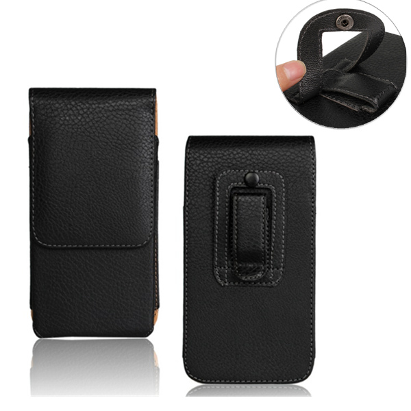 

Litchi Grain Black Universal Waist Bag PU Leather Case For Phone Under 5.2 Inch