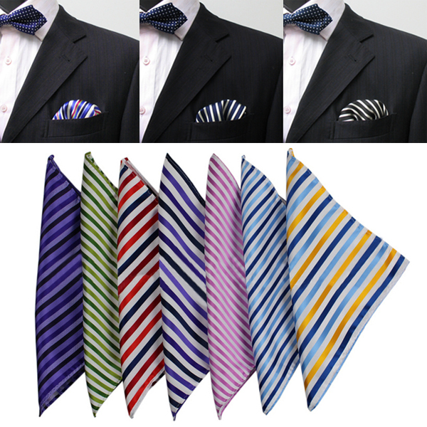 

Stripe Silk Mens Suit Pocket Square Jacquard Weave Handkerchief Silk Scarf