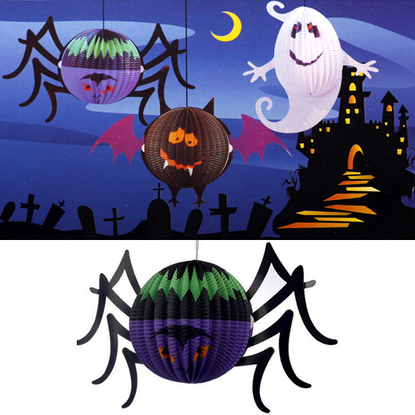 

Halloween Amusing Glowing Spider Paper Lantern With LED Candle Yard Decor